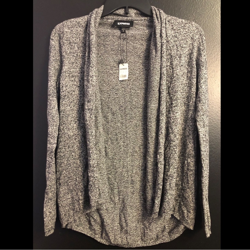Express Open-Front Marled Gray Knit Cardigan